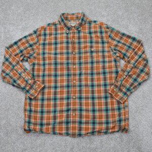 Duluth Shirt Mens Medium Brown/Green Plaid BBQ Relaxed Fit Long Sleeve Cotton